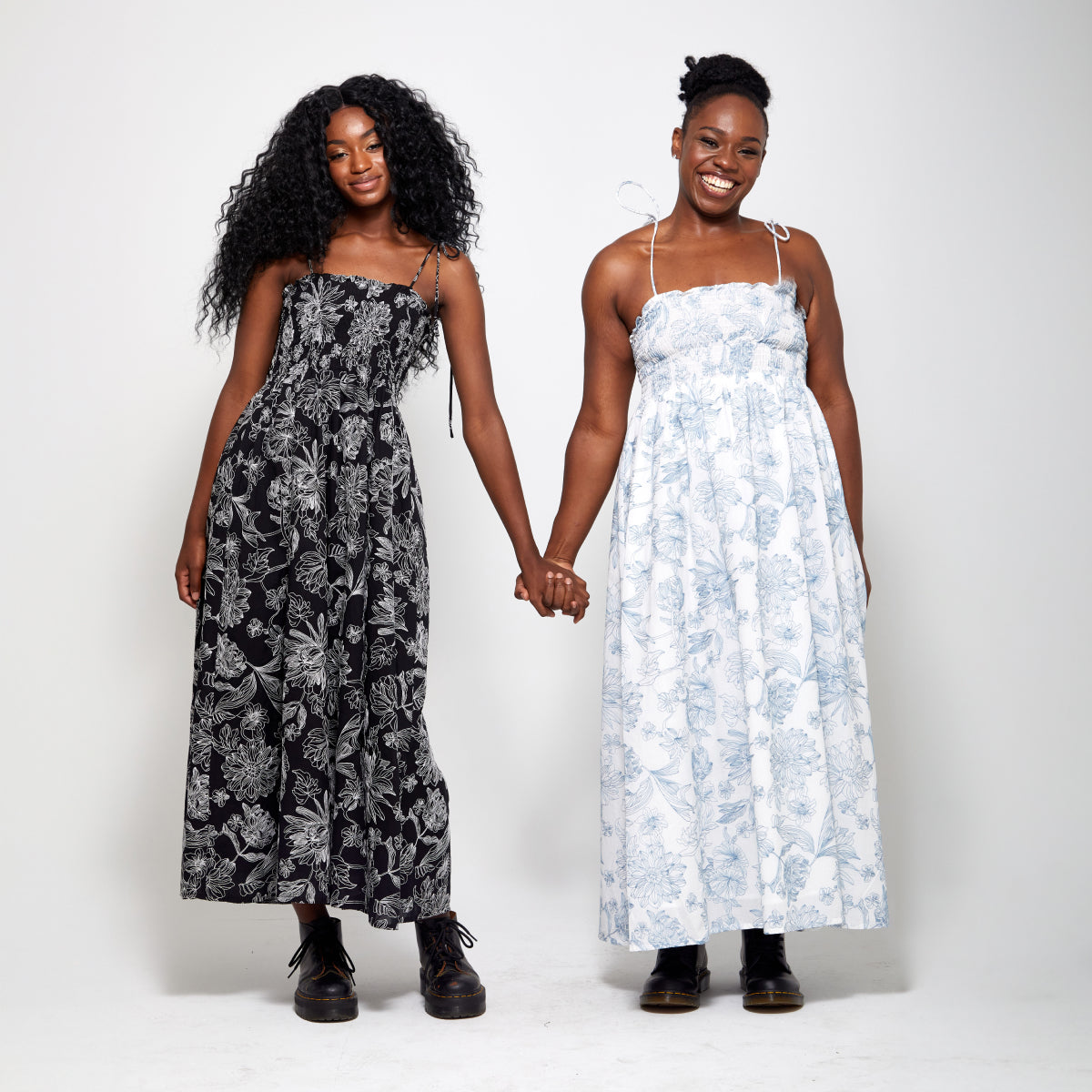 Anna | Shirred Tie Strap Midi Dress