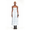Anna | White Shirred Tie Strap Midi Dress