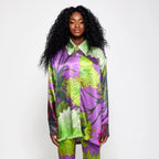 Carnation | Silk Button Up Shirt – Purple, Green & Black