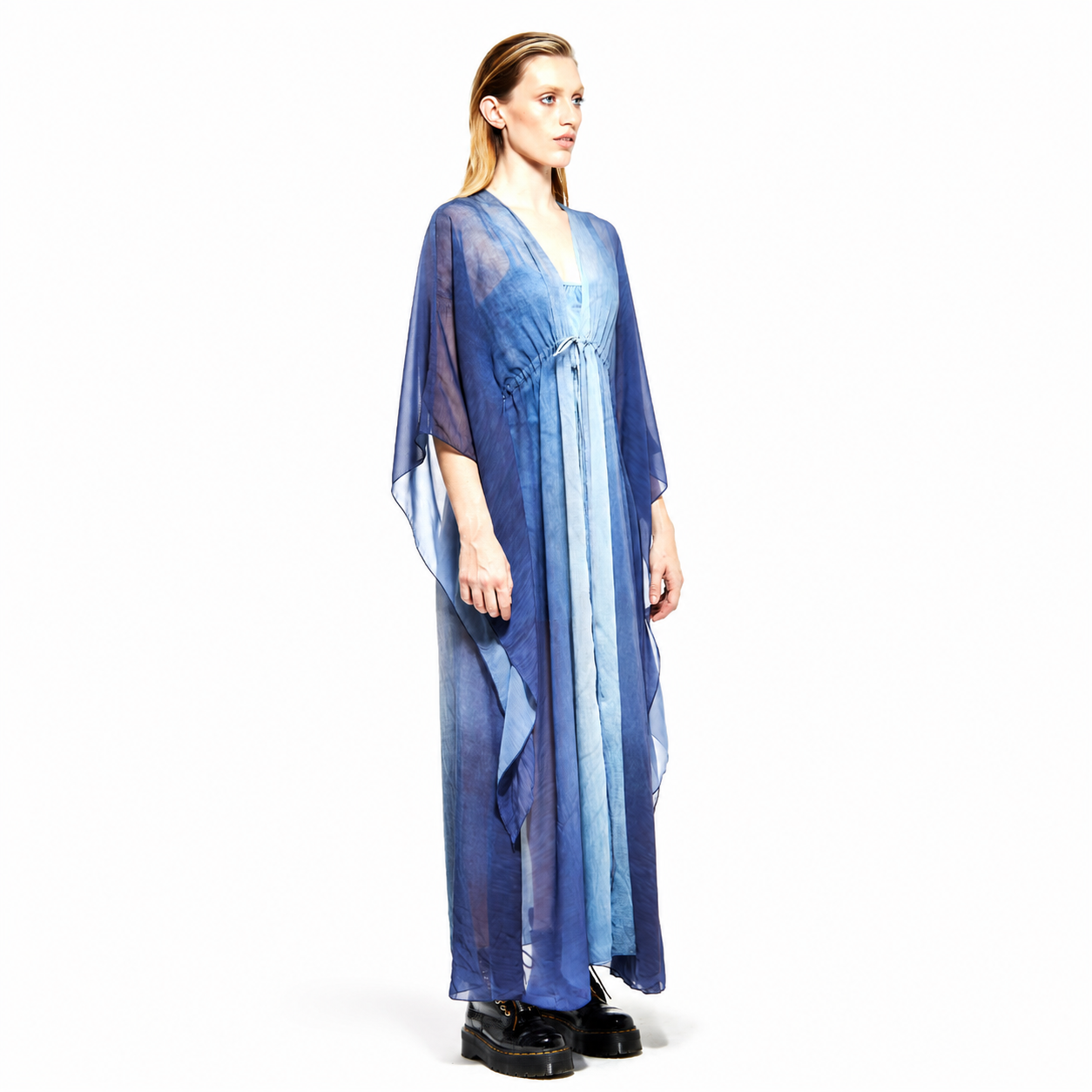 Lilac | Wide Sleeve Drawstring Duster Dress – Gradient of Blue