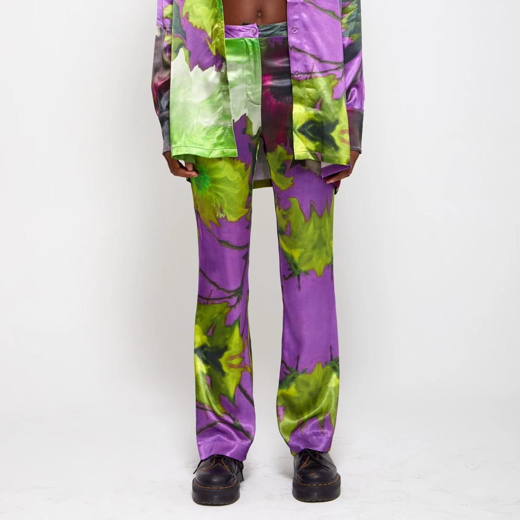 Chrysanthemum | Floral Silk Pants – Purple, Green & Black Floral