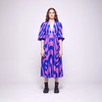 Lilly | Puffed-Sleeved Day Dress – Royal Blue & Orchid