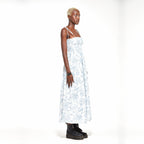 Anna | White Shirred Tie Strap Midi Dress