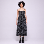 Anna | Black Shirred Tie Strap Midi Dress
