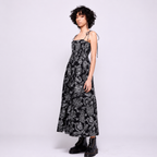 Anna | Black Shirred Tie Strap Midi Dress
