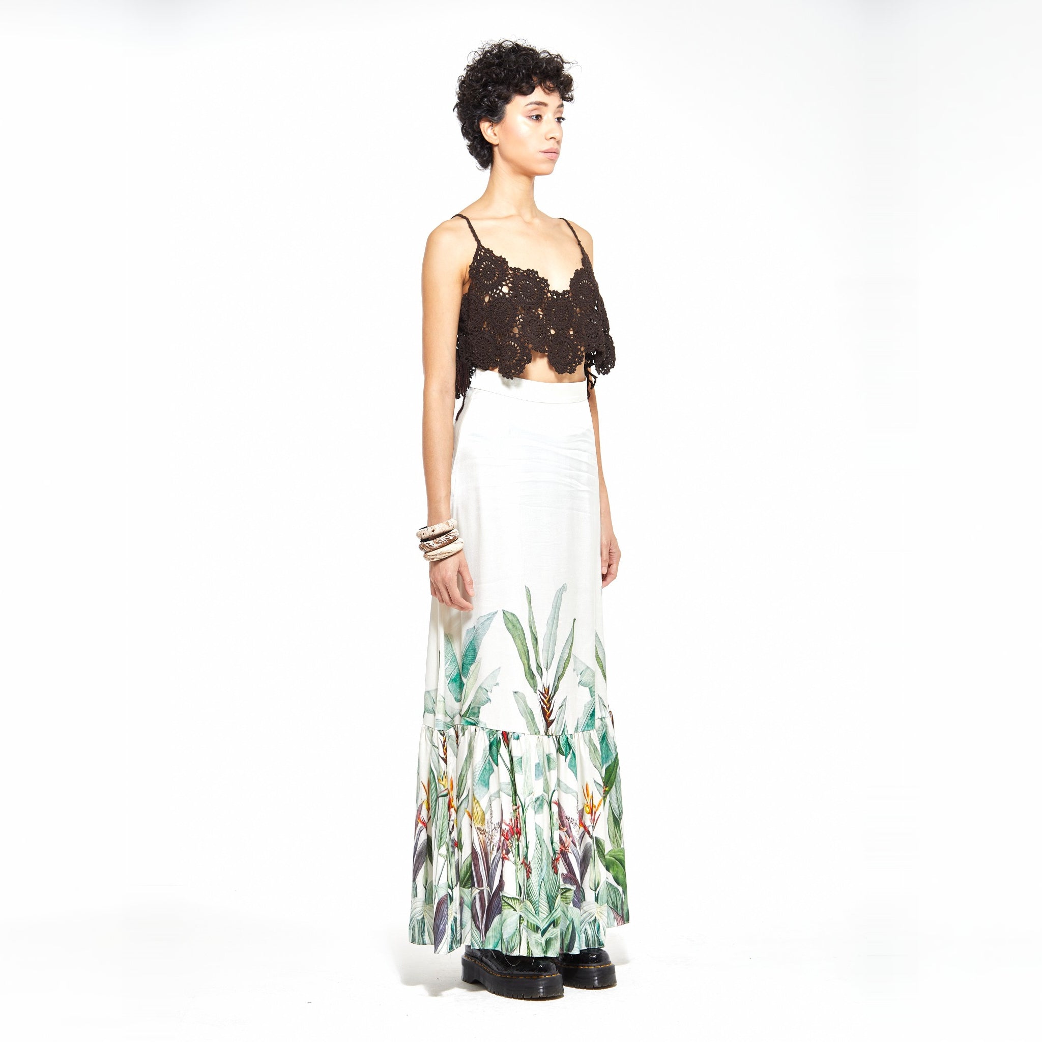 Anya | Charcoal Crochet Flower Cropped Cami