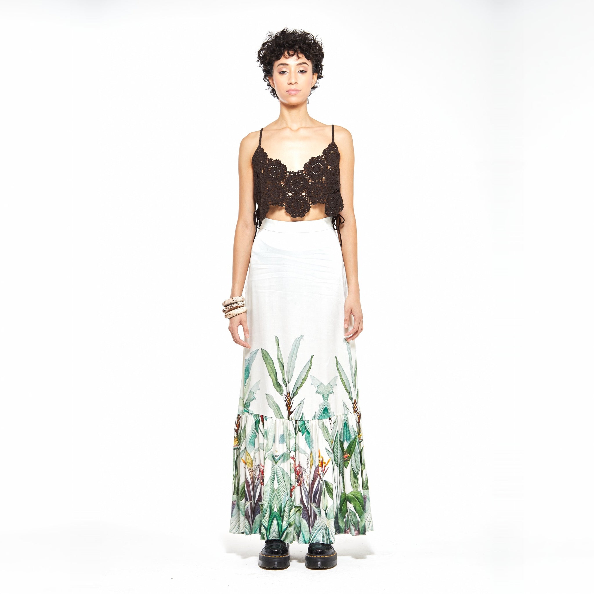 Anya | Charcoal Crochet Flower Cropped Cami