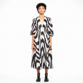 Lilly | Puffed-Sleeved Day Dress – Cream & Graphite Gray