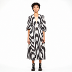 Lilly | Puffed-Sleeved Day Dress – Cream & Graphite Gray