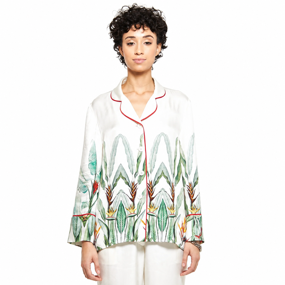 Sage | Daytime Garden Silk Button Up Top