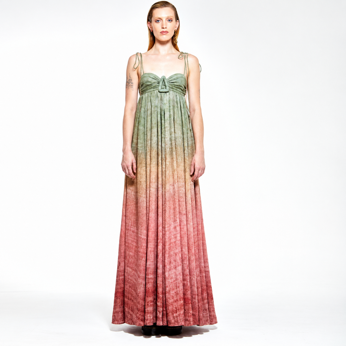 Daffodil | Empire Waist Flowing Dress – Gradient of Green