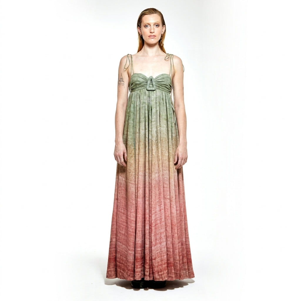 Daffodil | Empire Waist Flowing Dress – Gradient of Green