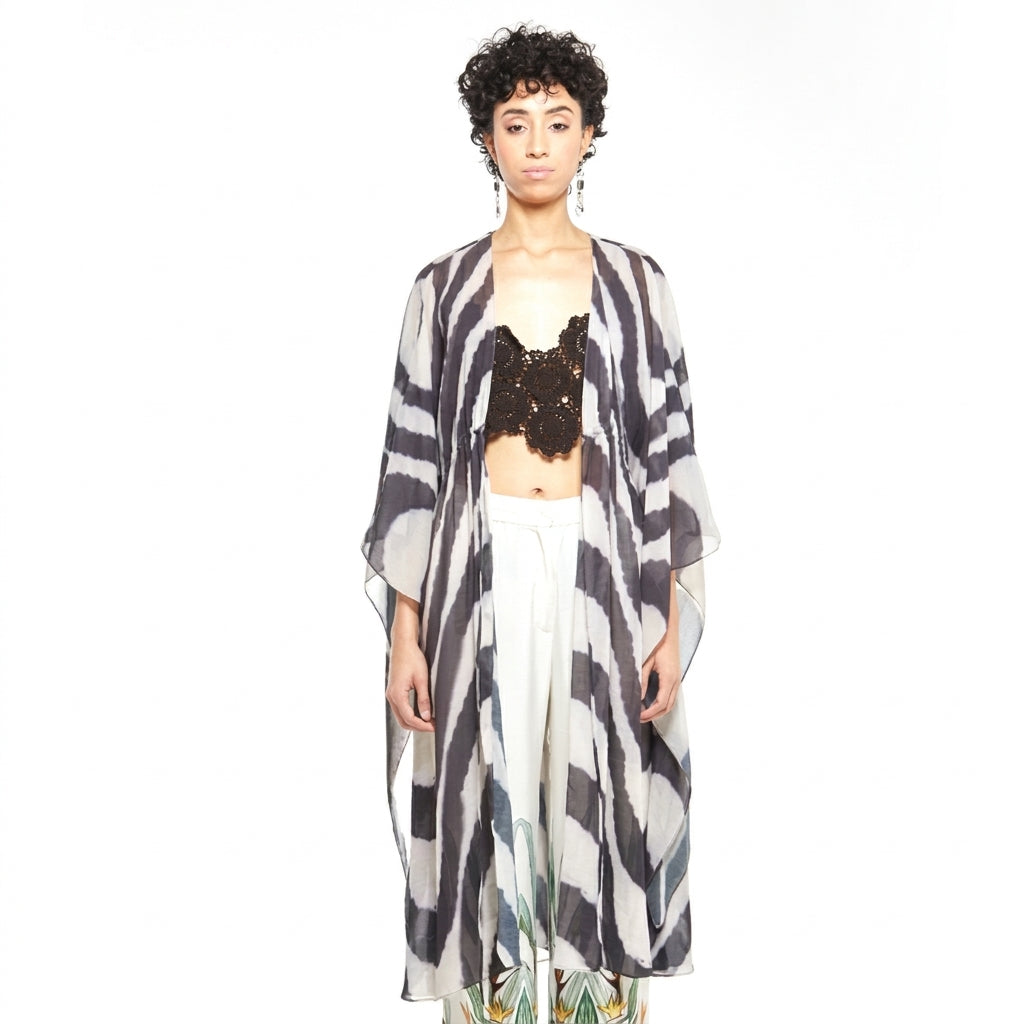 Tulip | Drawstring Duster – Cream & Graphite Gray