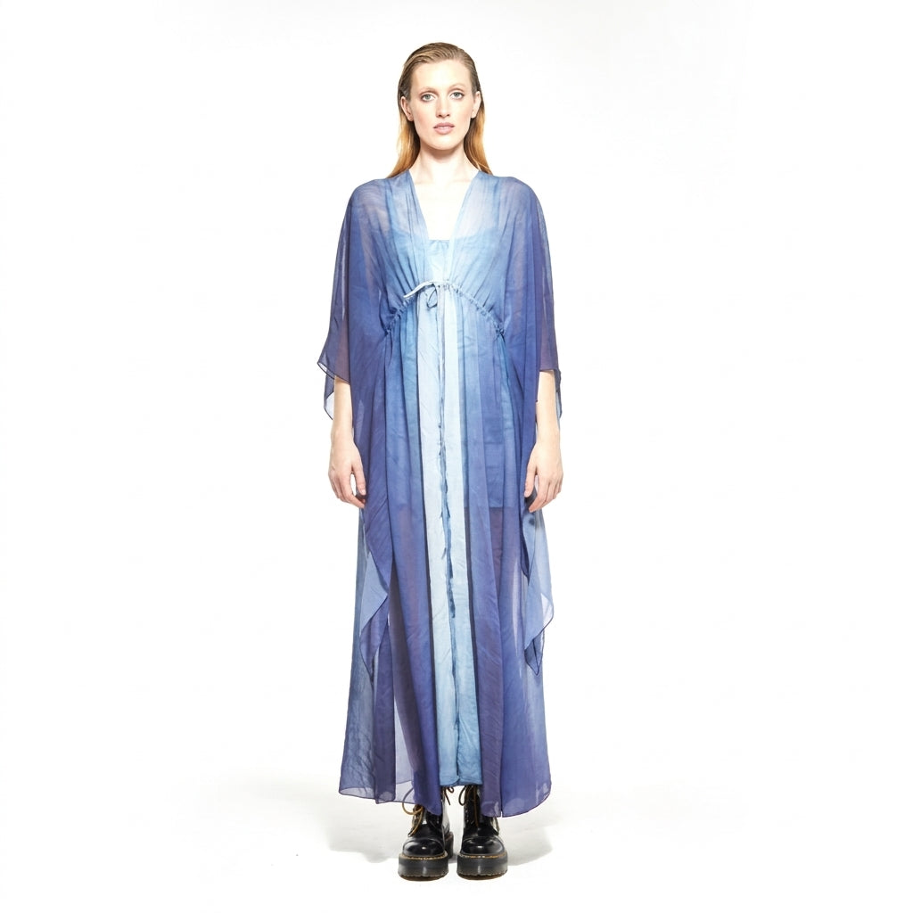 Lilac | Wide Sleeve Drawstring Duster Dress – Gradient of Blue