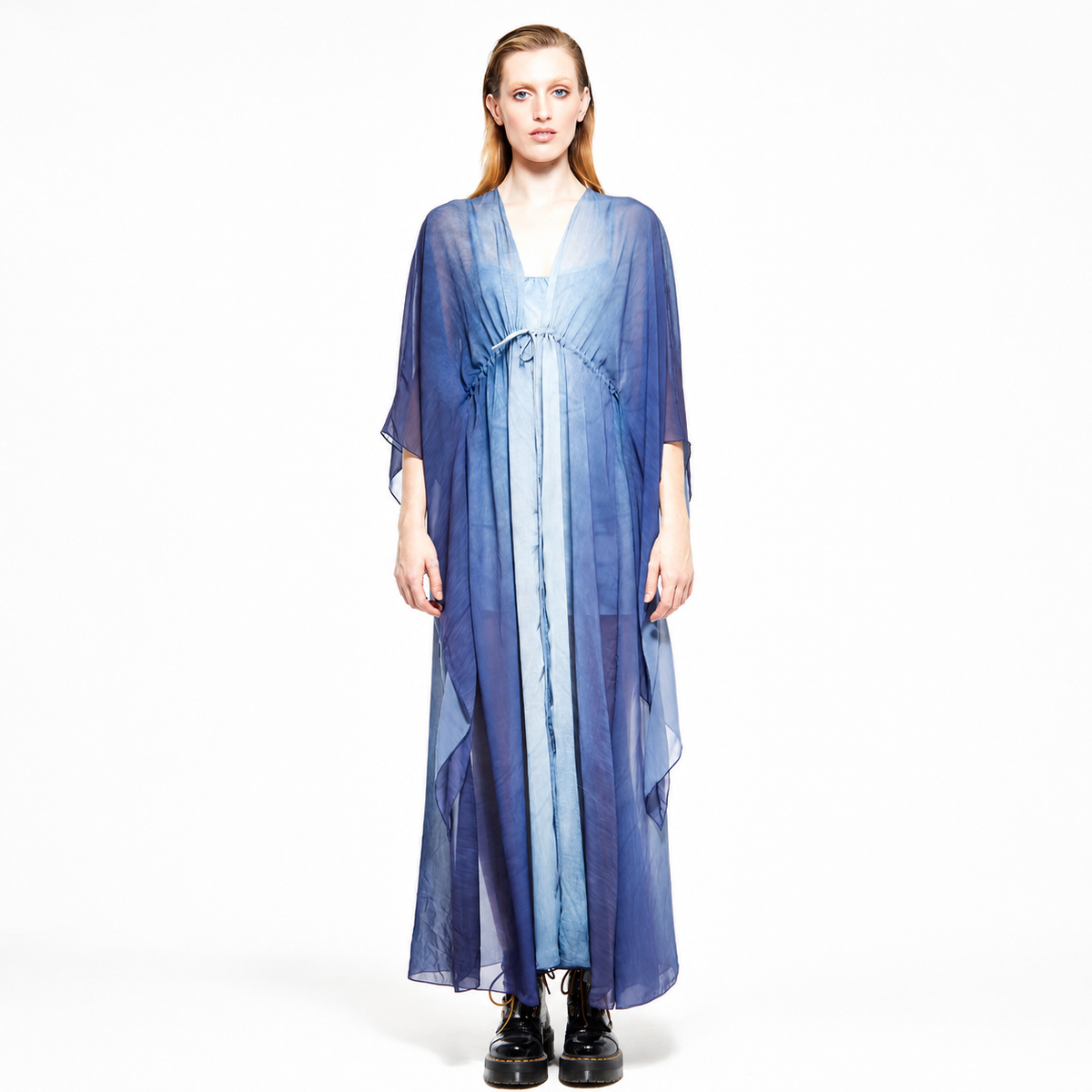 Lilac | Wide Sleeve Drawstring Duster Dress – Gradient of Blue