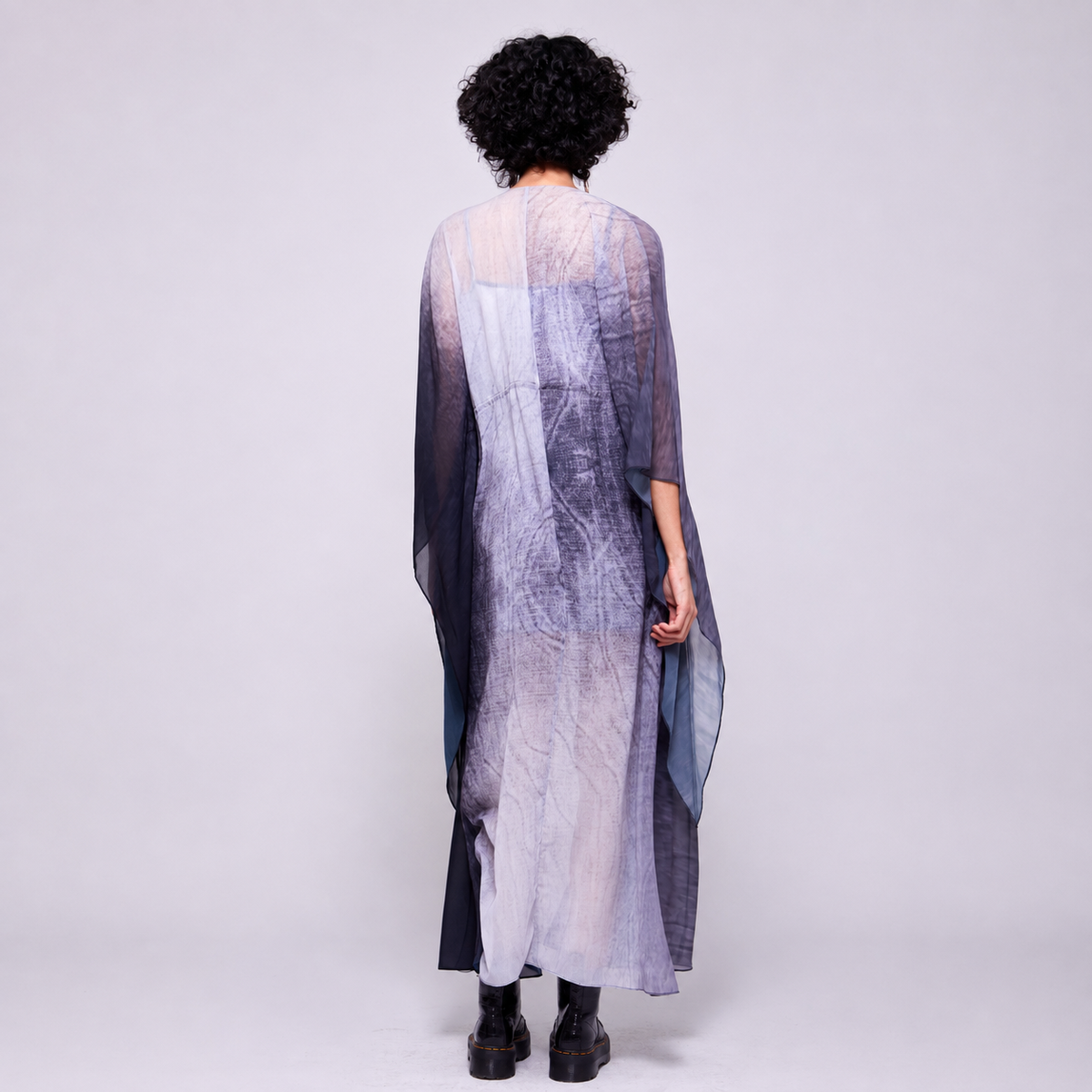 Lilac | Wide Sleeve Drawstring Duster Dress – Gradient of Gray