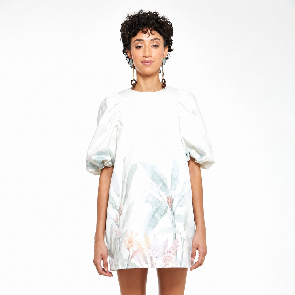 Palmas | Daytime Garden Puffed Sleeve Mini Sheath