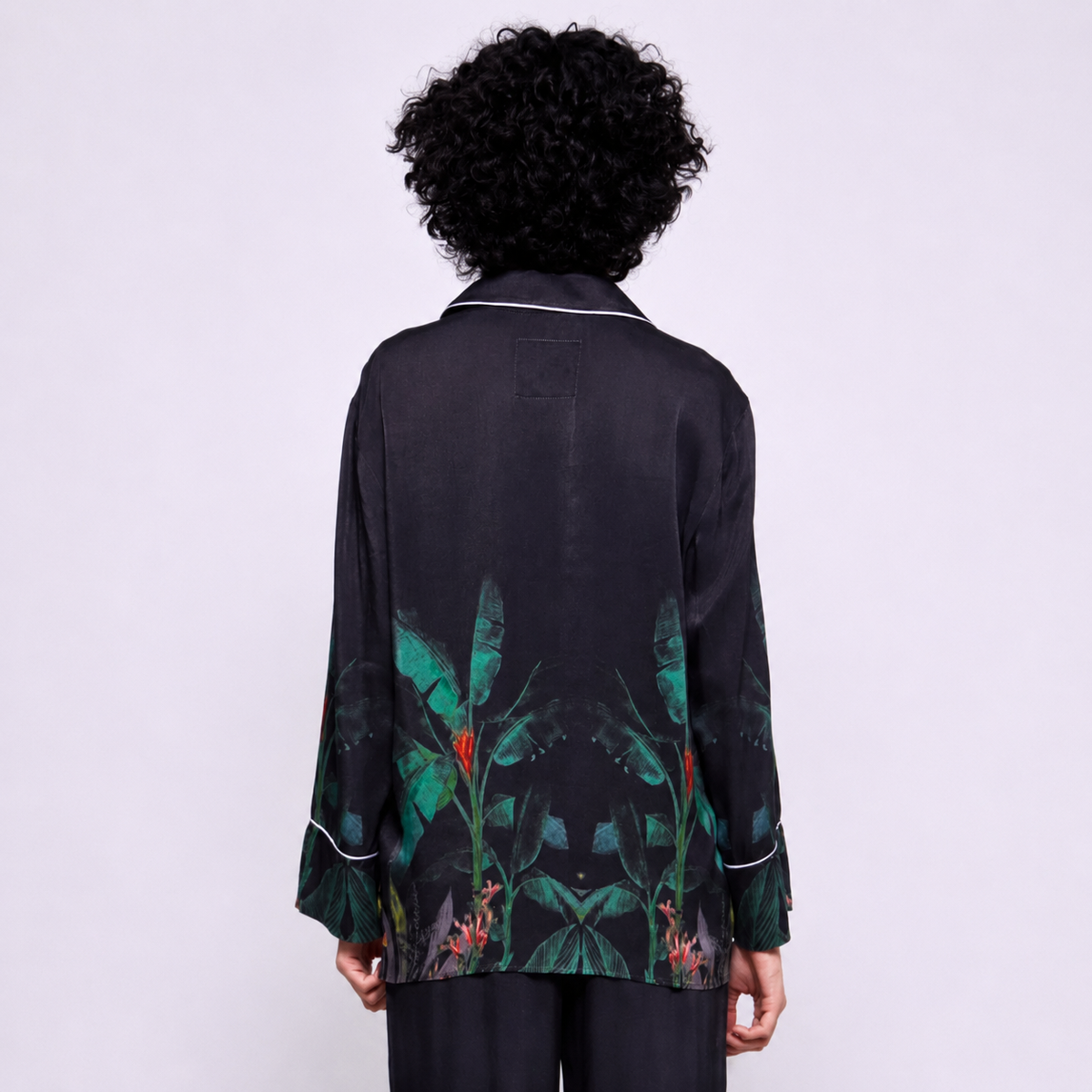 Sage | Midnight Garden Silk Button Up Top