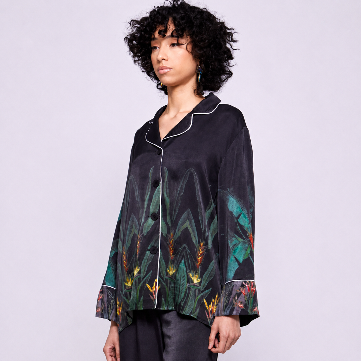 Sage | Midnight Garden Silk Button Up Top