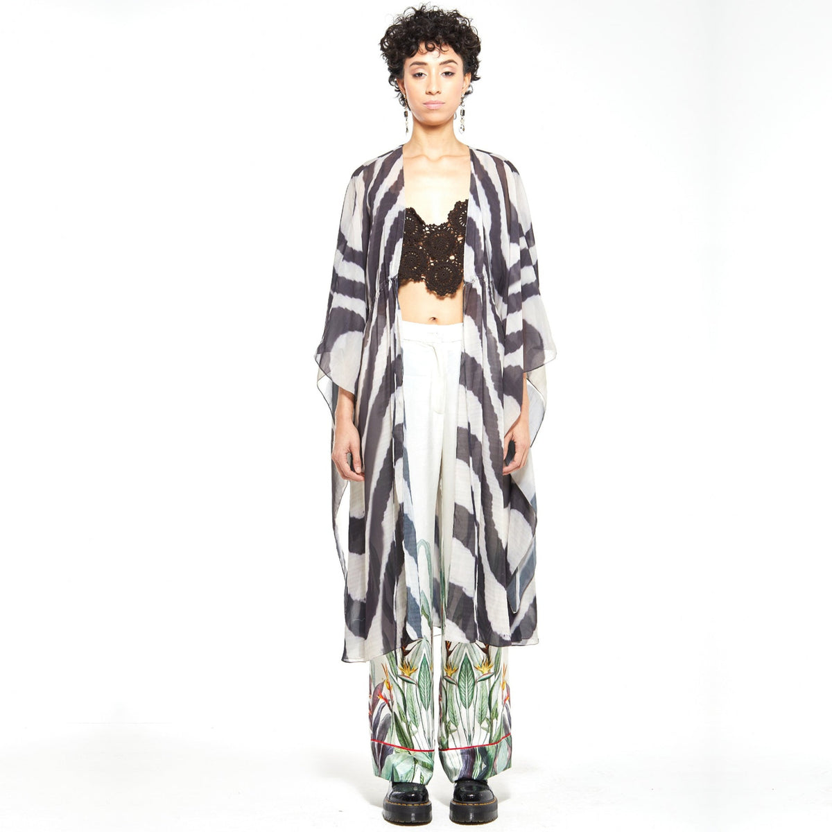 Tulip | Drawstring Duster – Cream & Graphite Gray